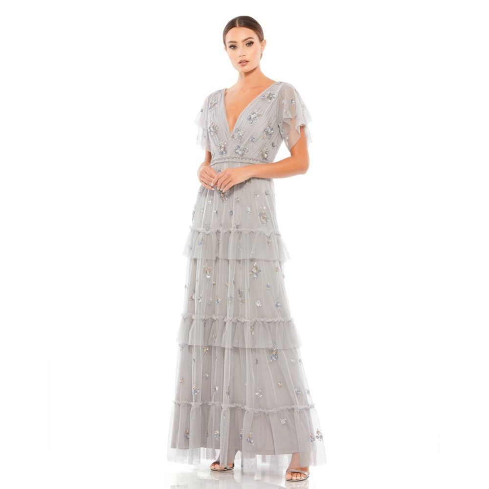 Mac Duggal Gray Embellished Maxi Dress